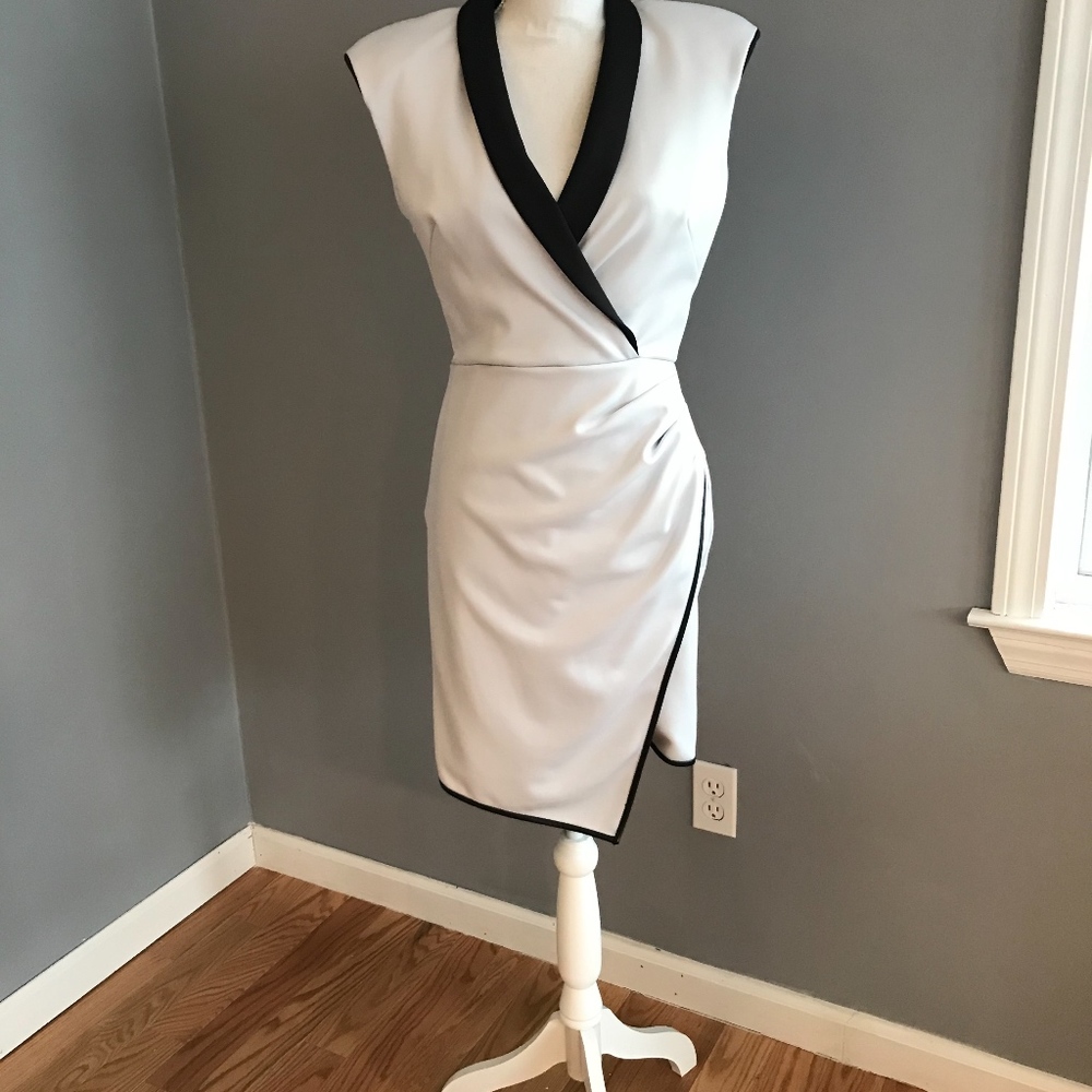 ABS Allen Shwartz tuxedo satin dress ivory